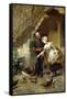 An Elegant Couple Feeding Chickens in a Courtyard-Giacomo Mantegazza-Framed Stretched Canvas