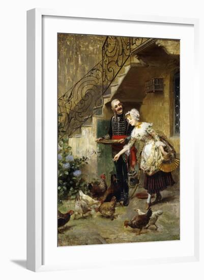 An Elegant Couple Feeding Chickens in a Courtyard-Giacomo Mantegazza-Framed Giclee Print