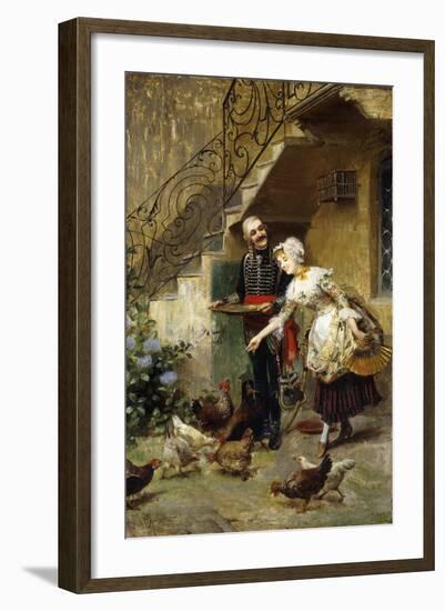 An Elegant Couple Feeding Chickens in a Courtyard-Giacomo Mantegazza-Framed Giclee Print