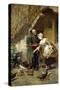 An Elegant Couple Feeding Chickens in a Courtyard-Giacomo Mantegazza-Stretched Canvas