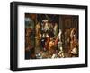 An Elegant Couple Visiting a Sculpture Gallery, with an Artist Sketching and a Sculptor at Work Bey-Balthasar van den Bossche-Framed Giclee Print