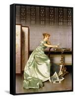 An Elegant Lady Admiring a Portfolio of Prints-Vittorio Reggianini-Framed Stretched Canvas