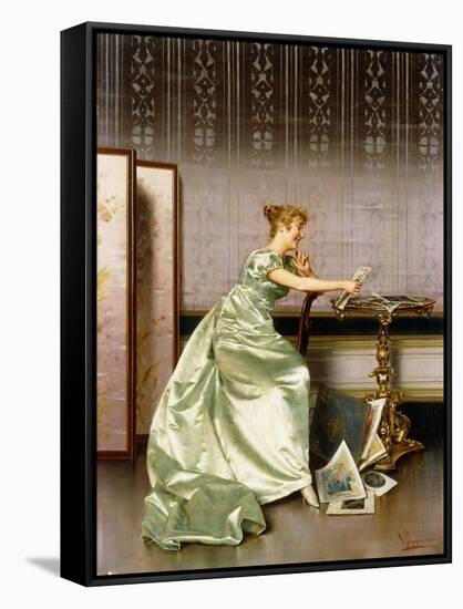 An Elegant Lady Admiring a Portfolio of Prints-Vittorio Reggianini-Framed Stretched Canvas