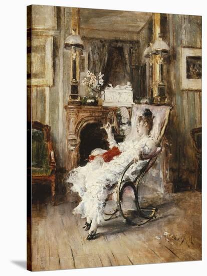 An Elegant Lady Holding a Fan, 1874-Giovanni Boldini-Stretched Canvas