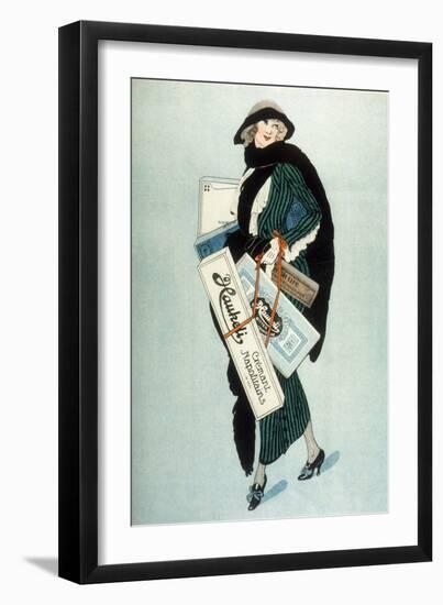 An Elegant Lady out Shopping, She Has Bought a Large Box of Haukeli Neapolitan Cream Chocolates-null-Framed Art Print