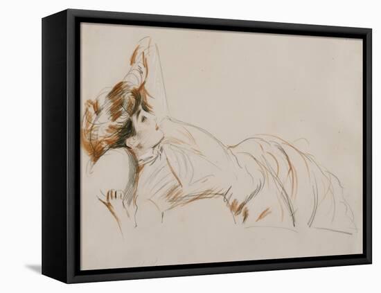 An Elegant Lady Reclining-Paul Cesar Helleu-Framed Stretched Canvas