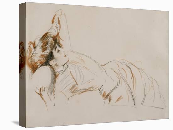 An Elegant Lady Reclining-Paul Cesar Helleu-Stretched Canvas