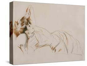 An Elegant Lady Reclining-Paul Cesar Helleu-Stretched Canvas