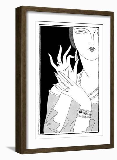 An Elegant Lady Shows off Her Jewellery: Earrings Necklace Rings and Bracelets-null-Framed Art Print