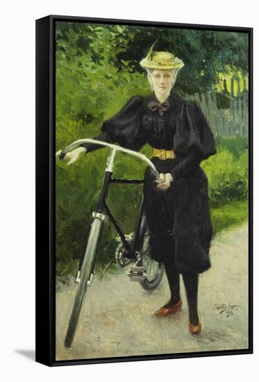 An Elegant Lady with a Bicycle-Paul Fischer-Framed Stretched Canvas