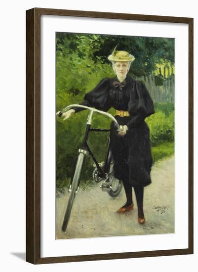 An Elegant Lady with a Bicycle-Paul Fischer-Framed Giclee Print