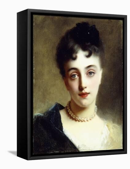 An Elegant Lady with Pearls-Gustave Jacquet-Framed Stretched Canvas