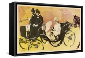 An Elegant Parisienne Drives with Her Dog in an Open Carriage in the Bois de Boulogne-Minartz-Framed Stretched Canvas