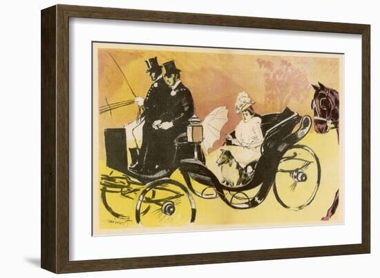 An Elegant Parisienne Drives with Her Dog in an Open Carriage in the Bois de Boulogne-Minartz-Framed Art Print