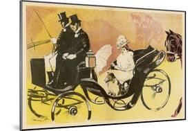 An Elegant Parisienne Drives with Her Dog in an Open Carriage in the Bois de Boulogne-Minartz-Mounted Art Print