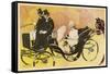 An Elegant Parisienne Drives with Her Dog in an Open Carriage in the Bois de Boulogne-Minartz-Framed Stretched Canvas