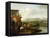 An Elegant Riding Party outside a Farm by a River (Oil on Canvas)-Philips Wouwermans or Wouvermans-Framed Stretched Canvas