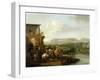 An Elegant Riding Party outside a Farm by a River (Oil on Canvas)-Philips Wouwermans or Wouvermans-Framed Giclee Print