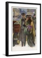 An Elegant Viennese Lady Enters Her Chauffeur-Driven Car at Night Clutching a Bunch of Roses-H. Schubert-Framed Art Print