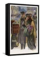 An Elegant Viennese Lady Enters Her Chauffeur-Driven Car at Night Clutching a Bunch of Roses-H. Schubert-Framed Stretched Canvas