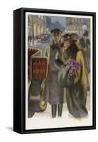 An Elegant Viennese Lady Enters Her Chauffeur-Driven Car at Night Clutching a Bunch of Roses-H. Schubert-Framed Stretched Canvas