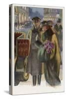 An Elegant Viennese Lady Enters Her Chauffeur-Driven Car at Night Clutching a Bunch of Roses-H. Schubert-Stretched Canvas