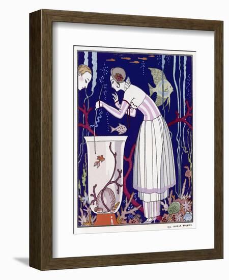 An Elegant Woman and Her Aquarium-null-Framed Art Print