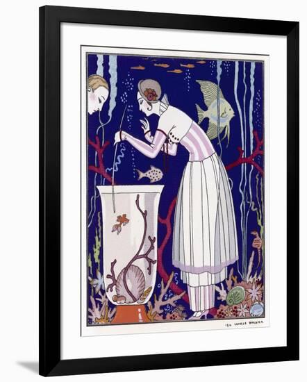 An Elegant Woman and Her Aquarium-null-Framed Art Print