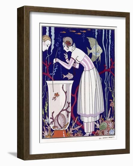 An Elegant Woman and Her Aquarium-null-Framed Art Print