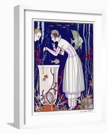 An Elegant Woman and Her Aquarium-null-Framed Art Print