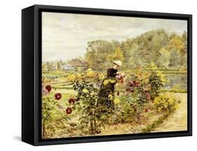 An Elegant Woman in a Rose Garden-Marie Francois Firmin-Girard-Framed Stretched Canvas