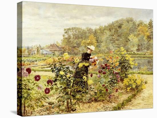 An Elegant Woman in a Rose Garden-Marie Francois Firmin-Girard-Stretched Canvas