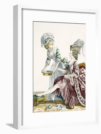 An Elegant Woman Washing Her Feet, Plate 32 from 'Galerie Des Modes Et Costumes Francais'-Pierre Thomas Le Clerc-Framed Giclee Print