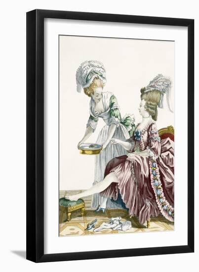 An Elegant Woman Washing Her Feet, Plate 32 from 'Galerie Des Modes Et Costumes Francais'-Pierre Thomas Le Clerc-Framed Giclee Print