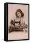 An Elegant Young Woman, Using Her Sewing Machine-null-Framed Stretched Canvas