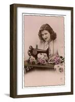 An Elegant Young Woman, Using Her Sewing Machine-null-Framed Art Print