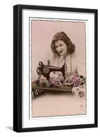 An Elegant Young Woman, Using Her Sewing Machine-null-Framed Art Print