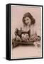 An Elegant Young Woman, Using Her Sewing Machine-null-Framed Stretched Canvas