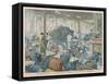 An Elephant Invades the Cafe de la Comedie at Perigueux France-null-Framed Stretched Canvas