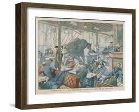 An Elephant Invades the Cafe de la Comedie at Perigueux France-null-Framed Art Print