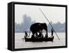 An Elephant is Taken on a Small Boat to a Temple Festival-null-Framed Stretched Canvas