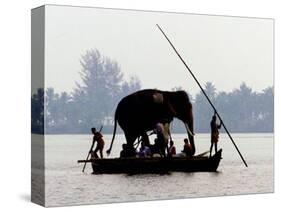 An Elephant is Taken on a Small Boat to a Temple Festival-null-Stretched Canvas