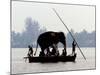 An Elephant is Taken on a Small Boat to a Temple Festival-null-Mounted Photographic Print