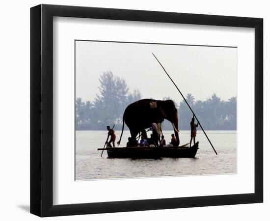 An Elephant is Taken on a Small Boat to a Temple Festival-null-Framed Photographic Print