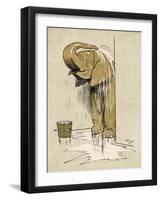 An Elephant Washing Itself with Water from a Bucket-null-Framed Art Print