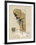 An Elephant Washing Itself with Water from a Bucket-null-Framed Art Print