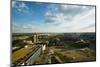 An elevated view of the third Busch Stadium and St. Louis, Missouri, where the Pittsburgh Pirate...-null-Mounted Photographic Print