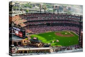 An elevated view of the third Busch Stadium, St. Louis, Missouri, where the Pittsburgh Pirates b...-null-Stretched Canvas