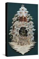 An Embossed Victorian Christmas Card in the Shape of a Snow Covered Christmas Tree-null-Stretched Canvas