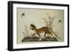 An Embroidered Panel of a Tiger Chasing Small Birds Among Bamboo, in Shades of Green & Brown Silks-null-Framed Giclee Print